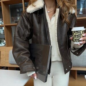 Oak + Fort leather Sherpa jacket